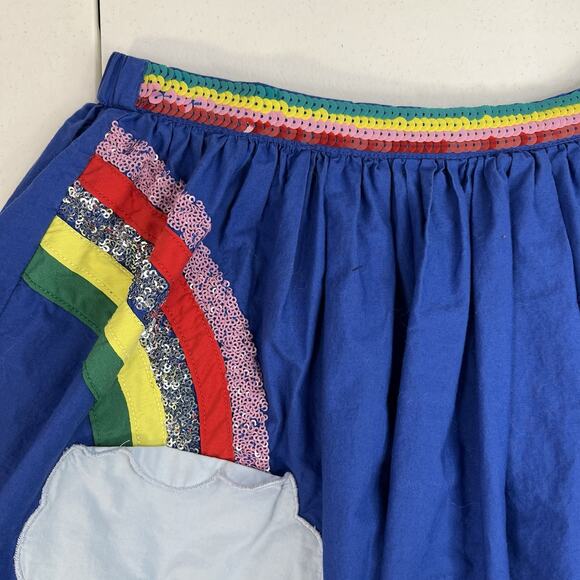 Mini Boden Girls 8 - 9 Youth Skirt Blue Rainbow Cloud Pockets Sequins Pull On - Picture 4 of 8